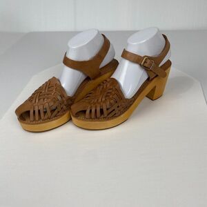 BAND OF THE FREE Women Tan Leather‎ Magnolia Platform Heel Sandals Size 10 New